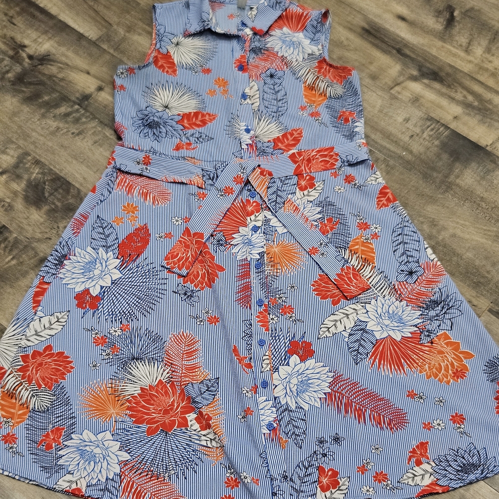 Floral Blue and Red Kids Dress